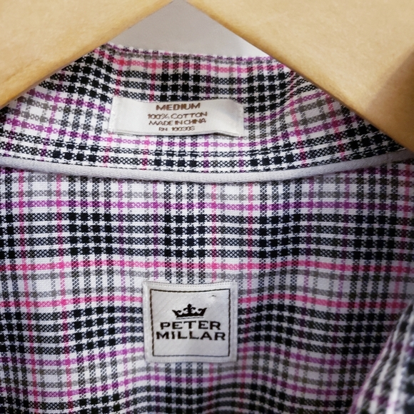 Peter Millar Plaid Pink & Black Collared Button Up Cotton Long Sleeve Shirt Sz M - Picture 5 of 6